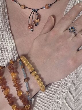 Beaded boho style choker necklace, three matching bracelets and Adjustable Ring